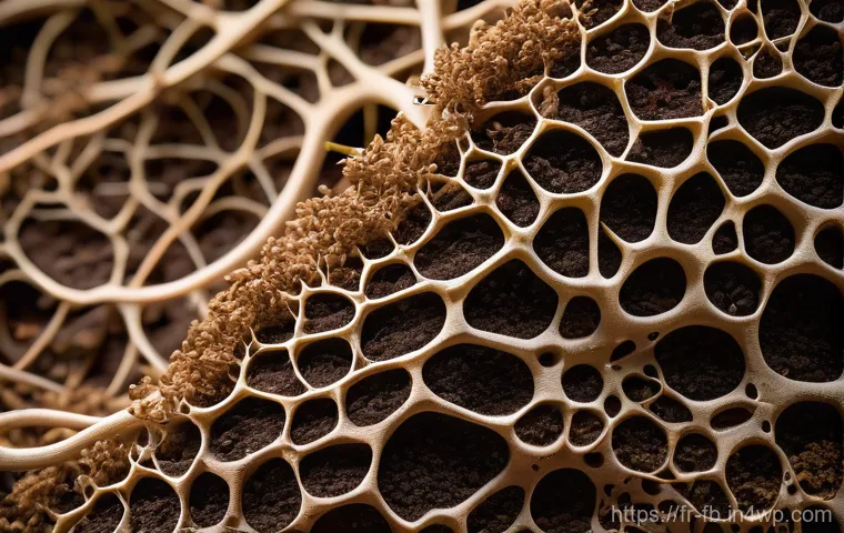 버섯 소재의 대체재 역할 - **Prompt:** A close-up, artistic shot of a vibrant mycelial network intricately weaving through a be...